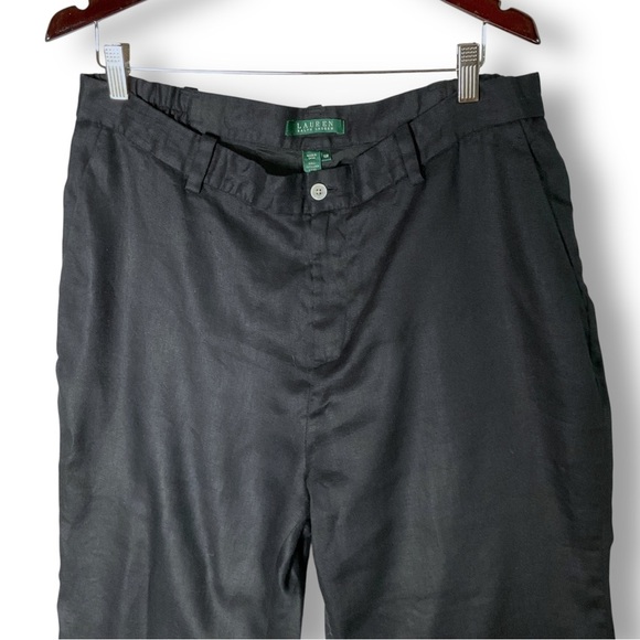 Lauren Ralph Lauren 100% Linen Crop Pants Sz 16 W Black Lined Coastal - Picture 2 of 9